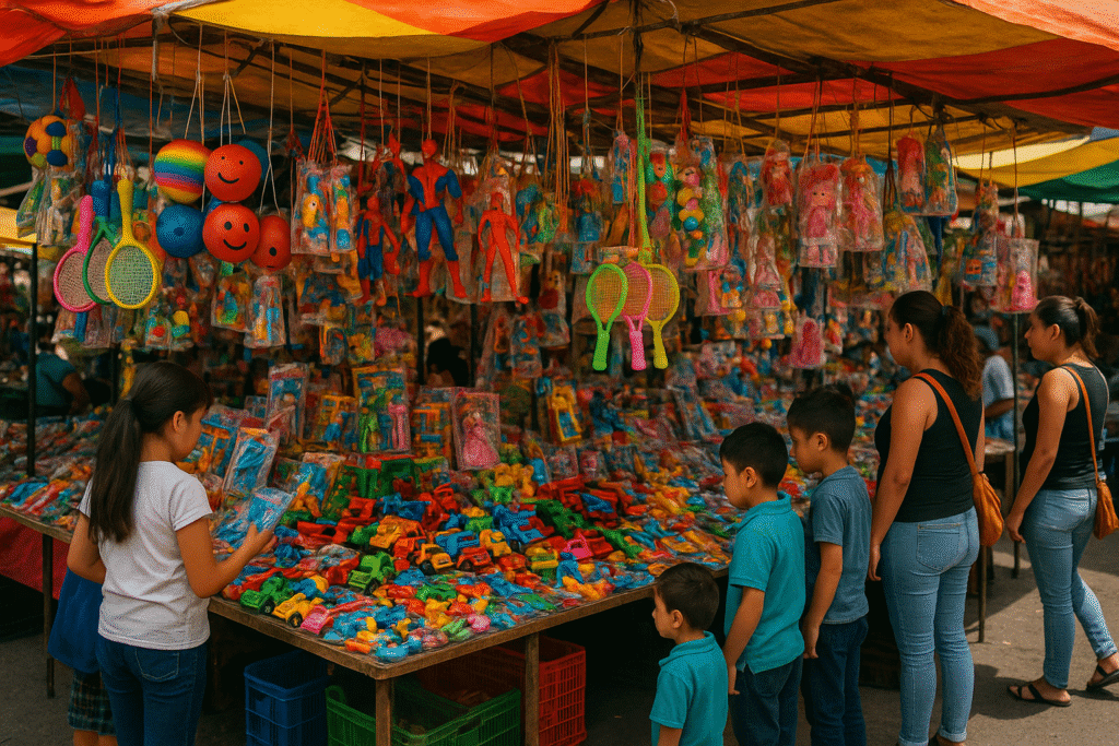 mesa con juguetes en tianguis CDMX
